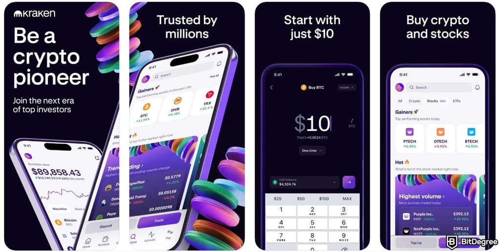 Juno Crypto review: Kraken's mobile interface.