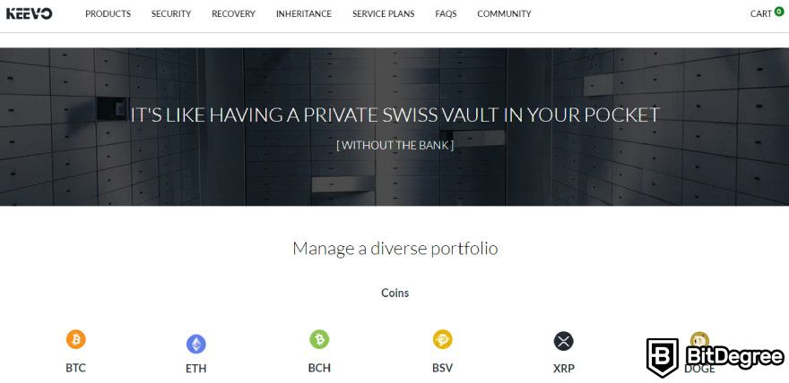 Keevo Wallet review:  Keevo official website main page.