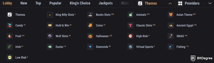 King Billy casino review: filter by themes. King Billy casino review: filter by themes.