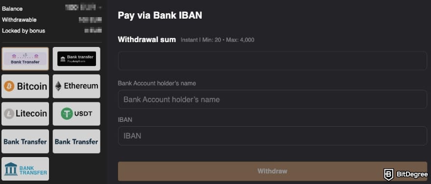 King Billy casino review: King Billy's withdrawal interface. King Billy casino review: King Billy's withdrawal interface.