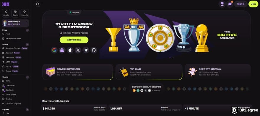 Kings.Game casino review: Cloudbet homepage.