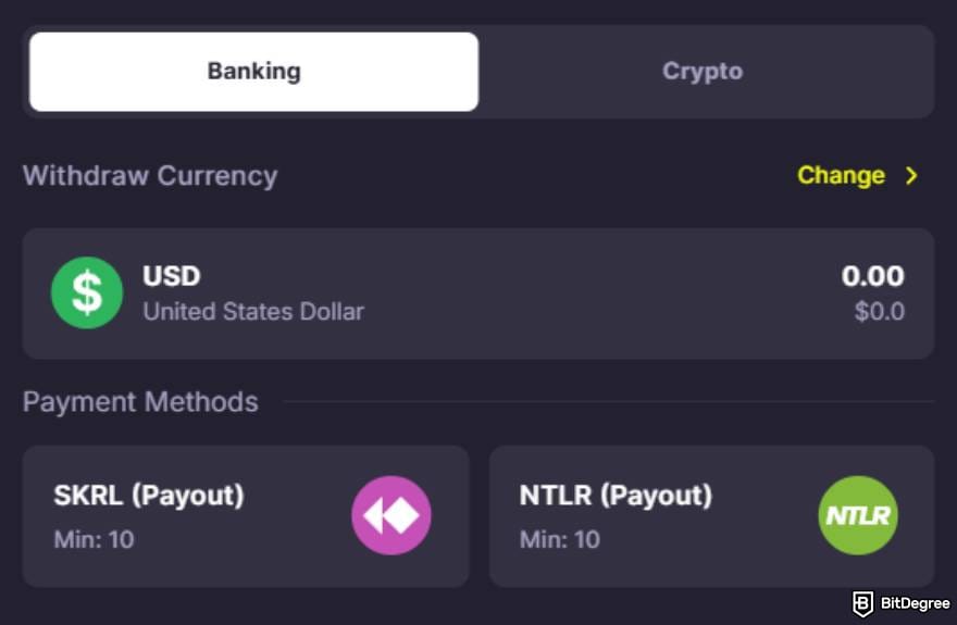 Kings.Game casino review: USD withdrawal page on Kings.Game.