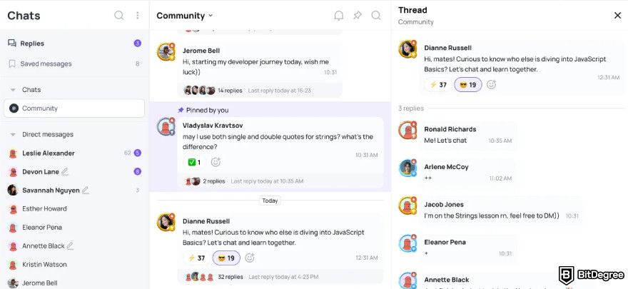 Knowely reviews: community chat activities.