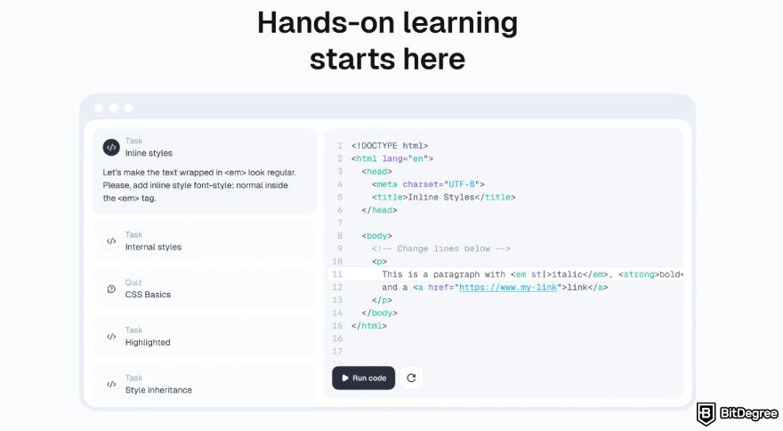 Knowely reviews: the dashboard interface showing a hands-on coding environment.