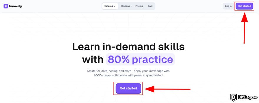 Knowely reviews: click the get started button.