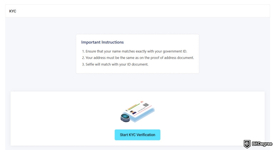 KoinBX review: start KYC verification.