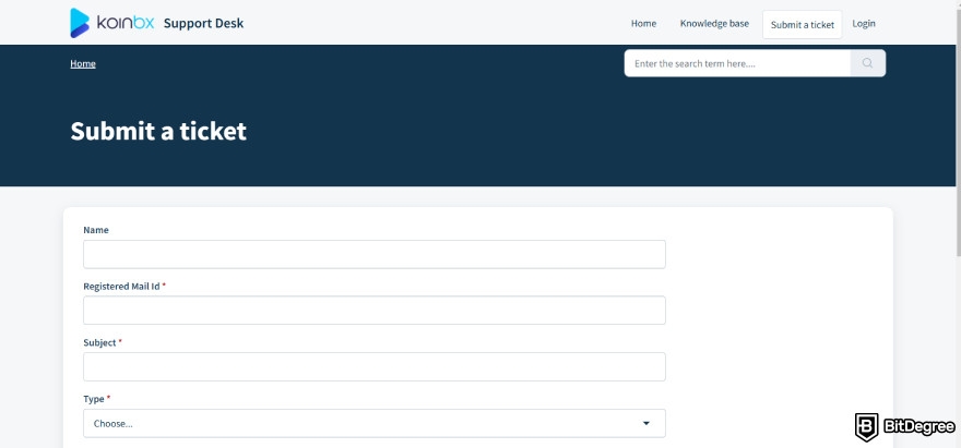 KoinBX review: submit a ticket.