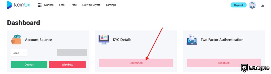 KoinBX review: unverified KYC.