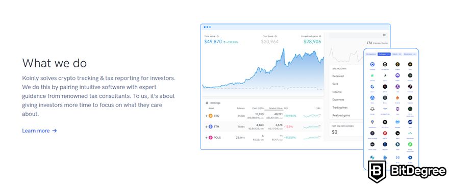 Koinly review: Koinly's about page.