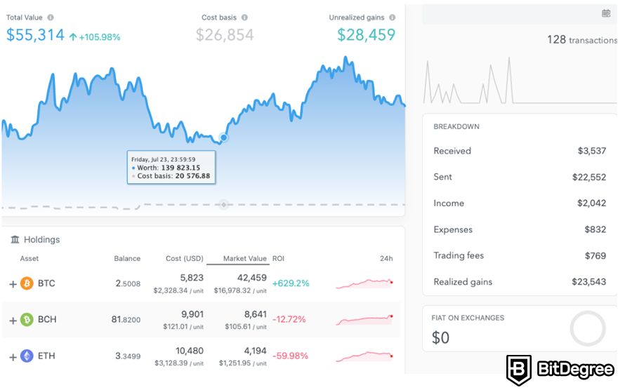 Koinly review: "Overview" dashboard.