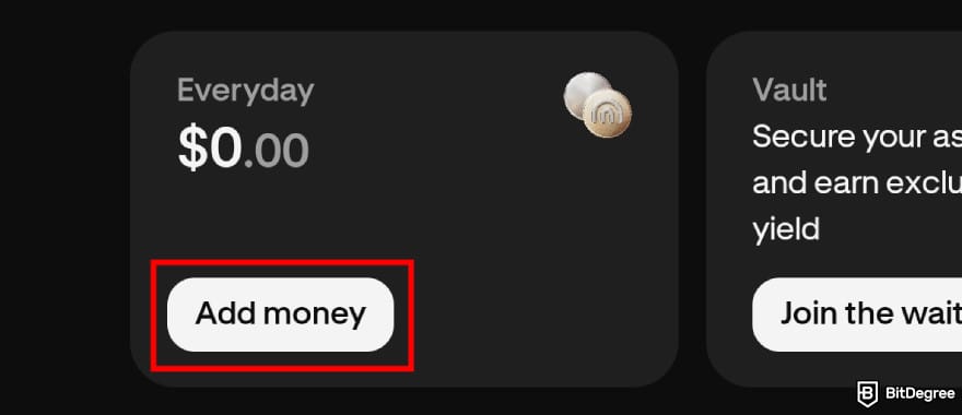 Krak app review: [Add money] button on Krak.