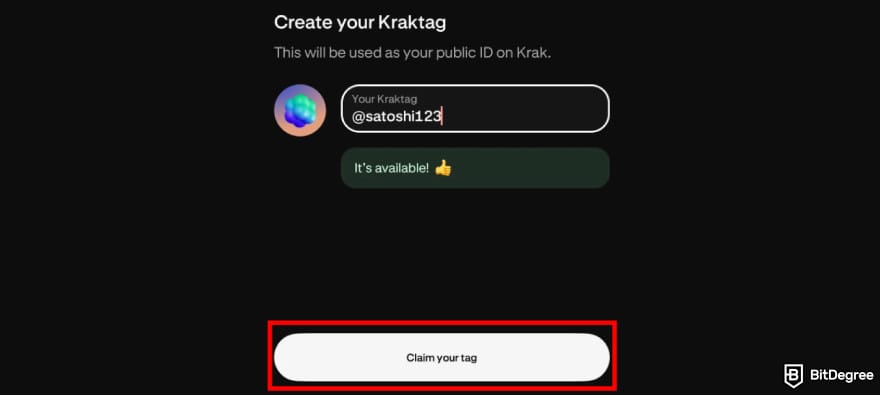 Krak app review: [Claim your tag] button on Krak.