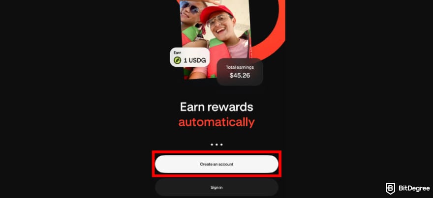 Krak app review: [Create an account] button on Krak.