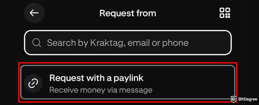 Krak app review: [Request with a paylink] button on Krak.