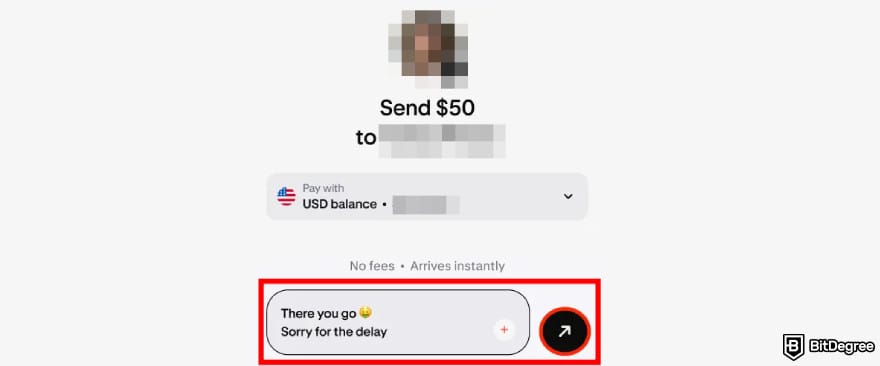 Krak app review: transferring funds using the [Send] button on Krak.