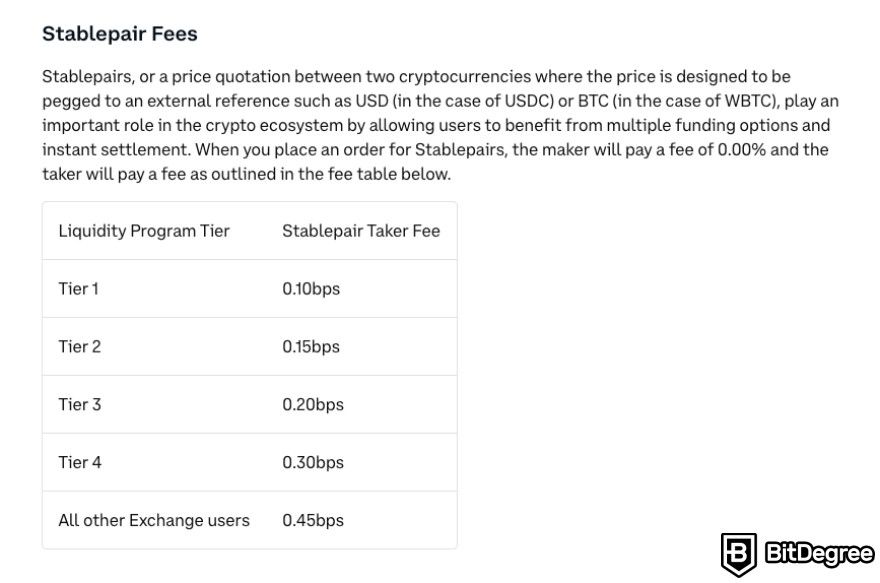 Kraken fees: Coinbase stablecoin pair fees.