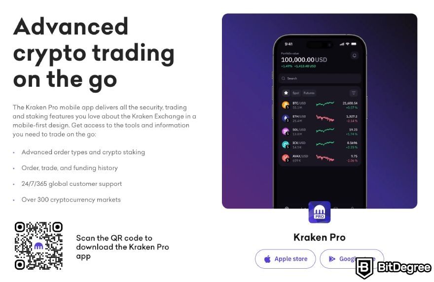Kraken margin trading: Kraken Pro app.