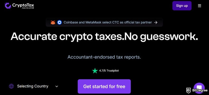 Kraken taxes: cryptotaxcalculator.io website.