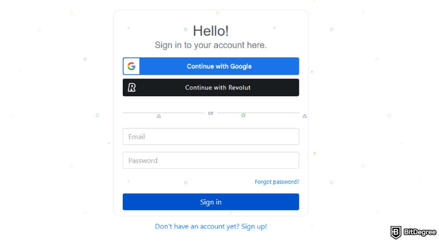 Kraken taxes: Koinly sign in page.
