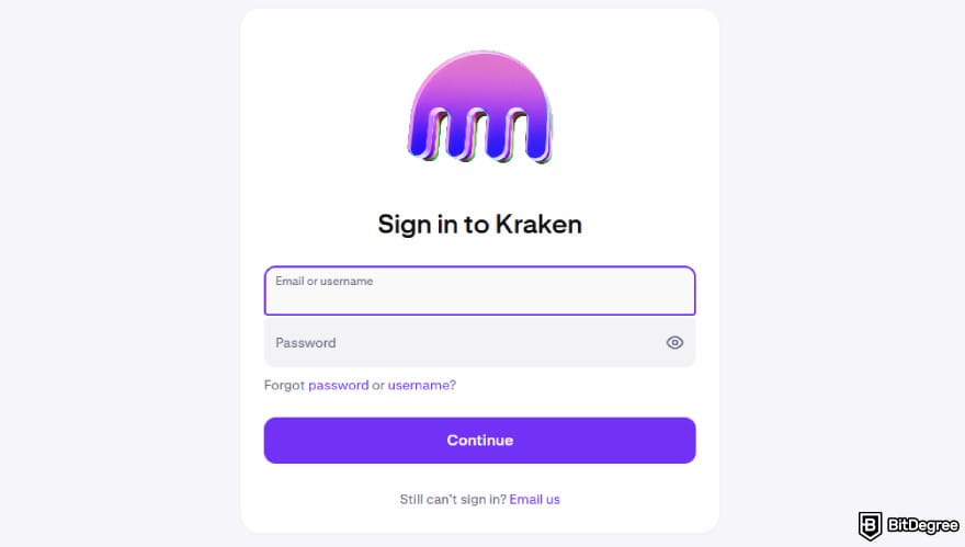 Kraken taxes: Kraken sign in page.