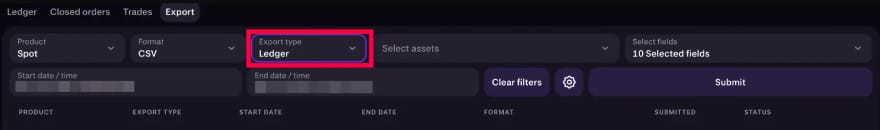 Kraken taxes: ledger export type on Kraken.