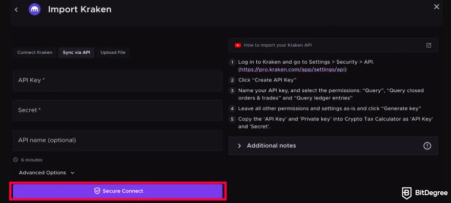 Kraken taxes: [Secure Connect] button on import Kraken page.