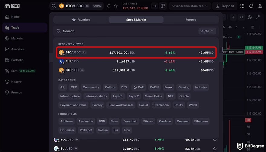 Coinbase vs Kraken: the BTC/USDC trading pair on Kraken Pro.