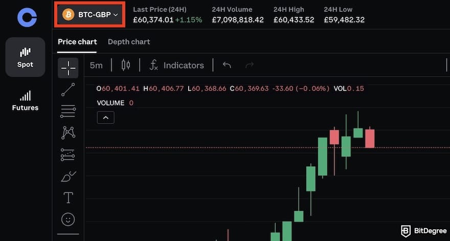 Coinbase vs Kraken: the trading pair chosen on Coinbase Advanced.