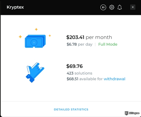 Análise do Kryptex: interface do minerador Kryptex.