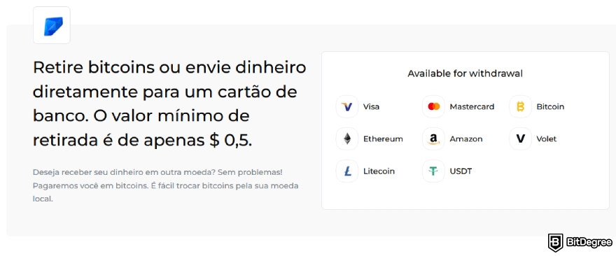 Análise do Kryptex: opções de retirada.