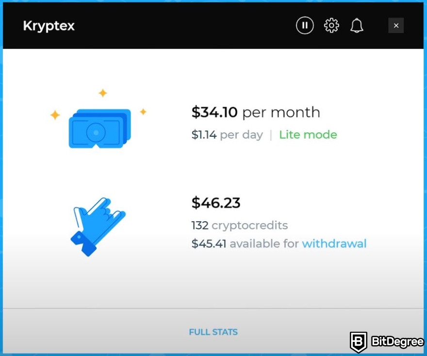 Kryptex review: Kryptex miner interface.