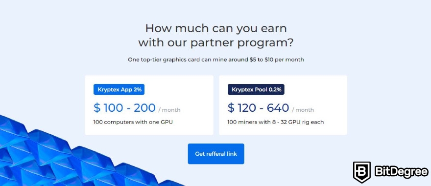 Kryptex review: partnership program payment.