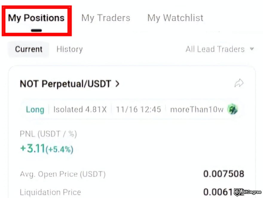 KuCoin copy trading: My Positions.