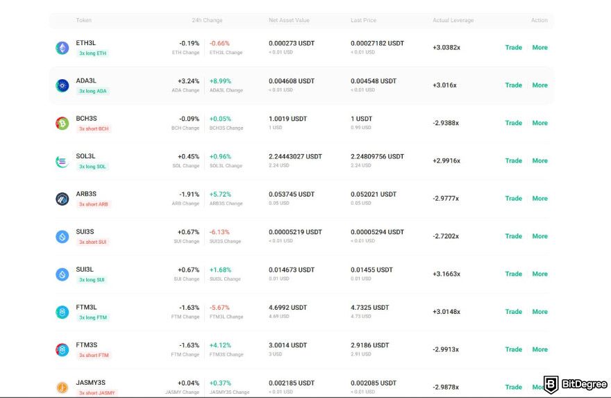 KuCoin fees: leveraged tokens.