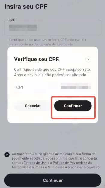 KuCoin KYC requirements: CPF number confirmation on KuCoin App.