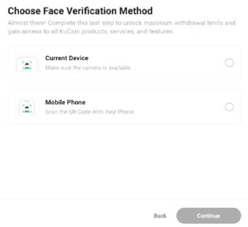 KuCoin KYC requirements: face verification on KuCoin.