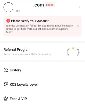 KuCoin KYC requirements: failed KYC notification on KuCoin