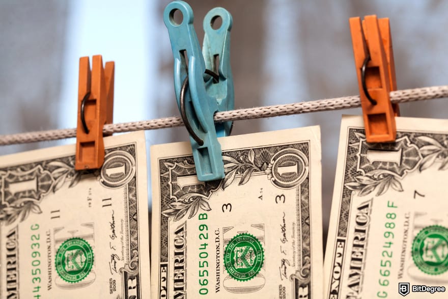 KuCoin KYC requirements: money hanging on a clothesline with clothespins.