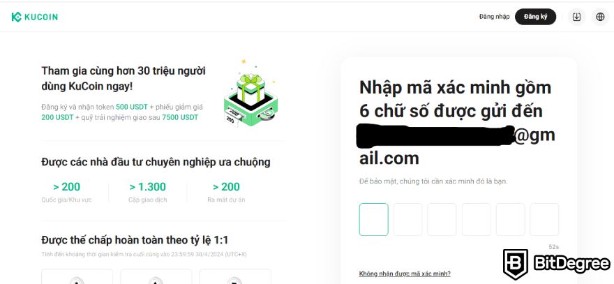 Sàn KuCoin là gì: Nhập mã xác minh.