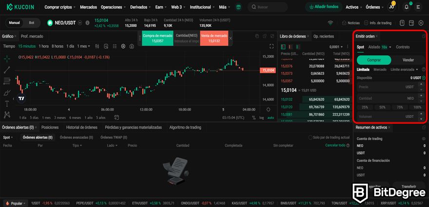 KuCoin Opiniones: Emitir Orden.