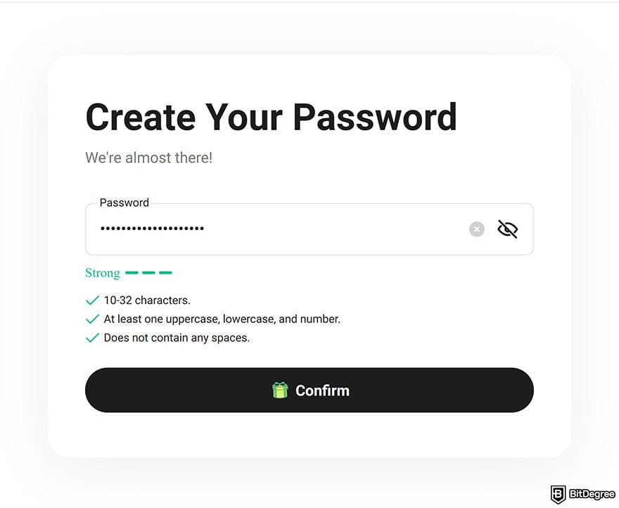 KuCoin review: the create password page when signing up for KuCoin.