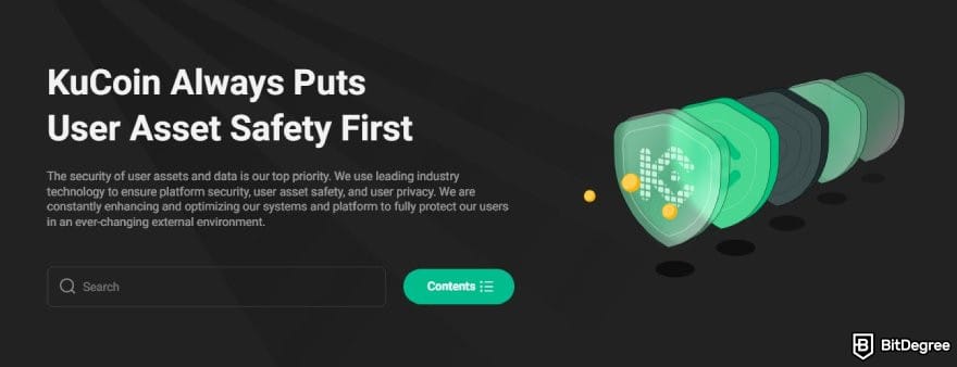 KuCoin review: the banner on the security page on KuCoin's website.