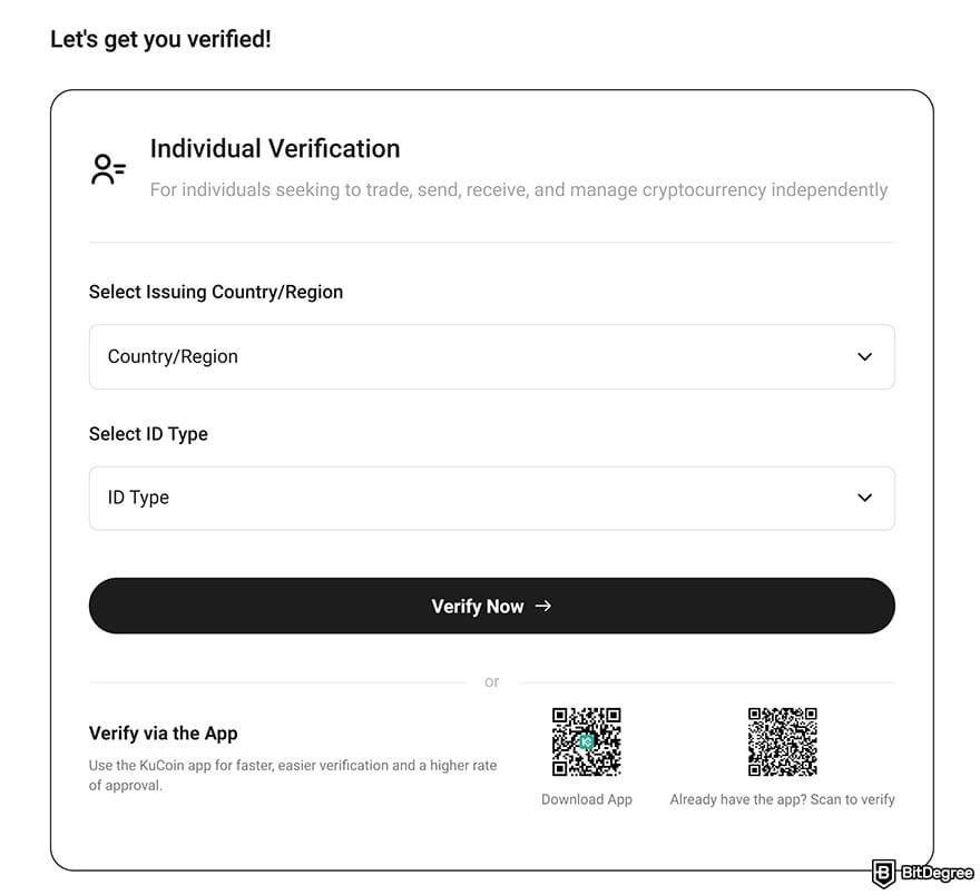 KuCoin review: individual verification.