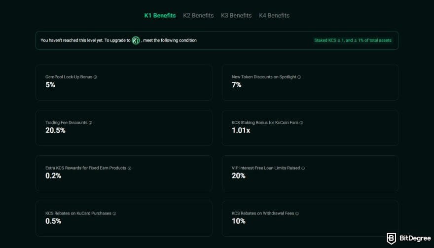 KuCoin review: a list of KCS benefits.