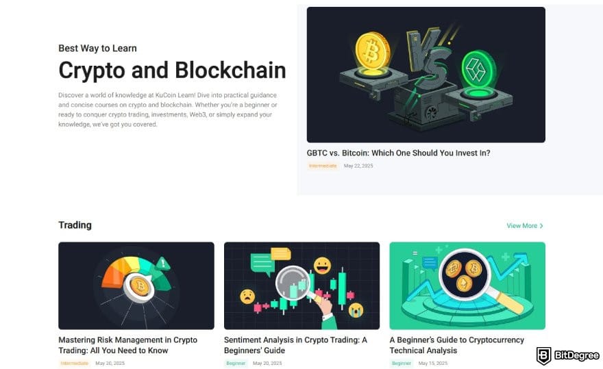 KuCoin review: the KuCoin Learn page.