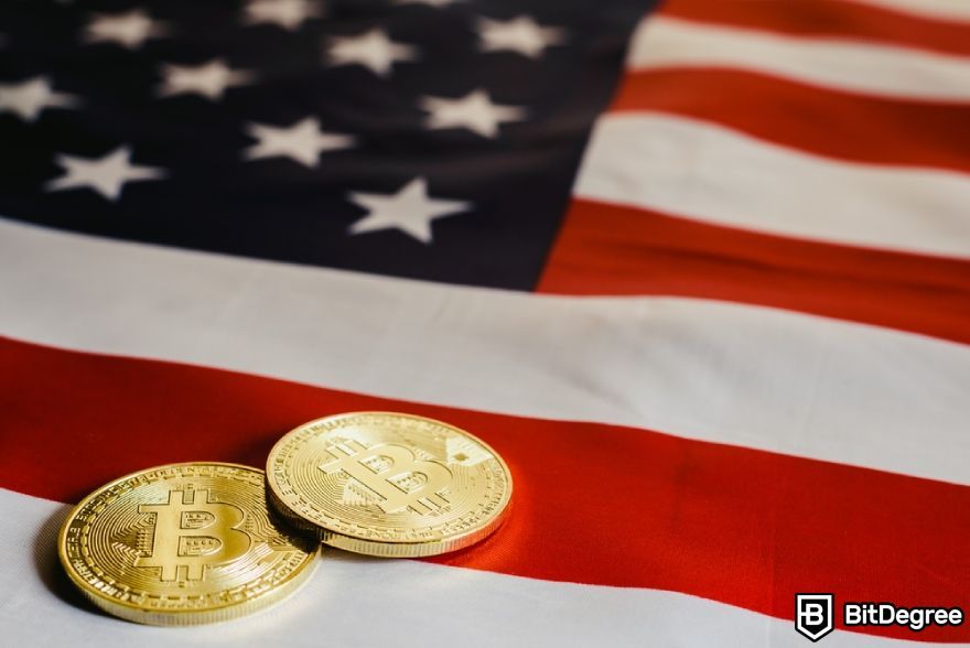 KuCoin review: Bitcoin tokens on the US flag.