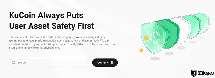 KuCoin review: the banner on the security page on KuCoin's website.
