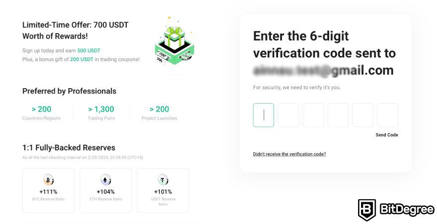 KuCoin review: email verification.