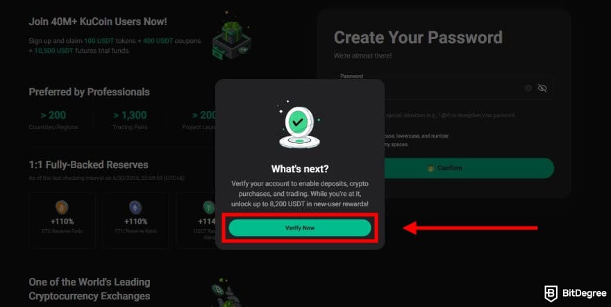 KuCoin review: the popup window prompting to verify identity.