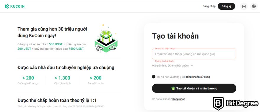 Sàn KuCoin là gì: Tạo tài khoản.